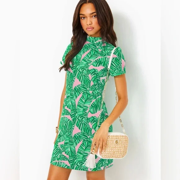 Lilly Pulitzer Hallie Short Sleeve Dress Conch Shell Pink Let’s Go Bananas Large - Picture 8 of 9